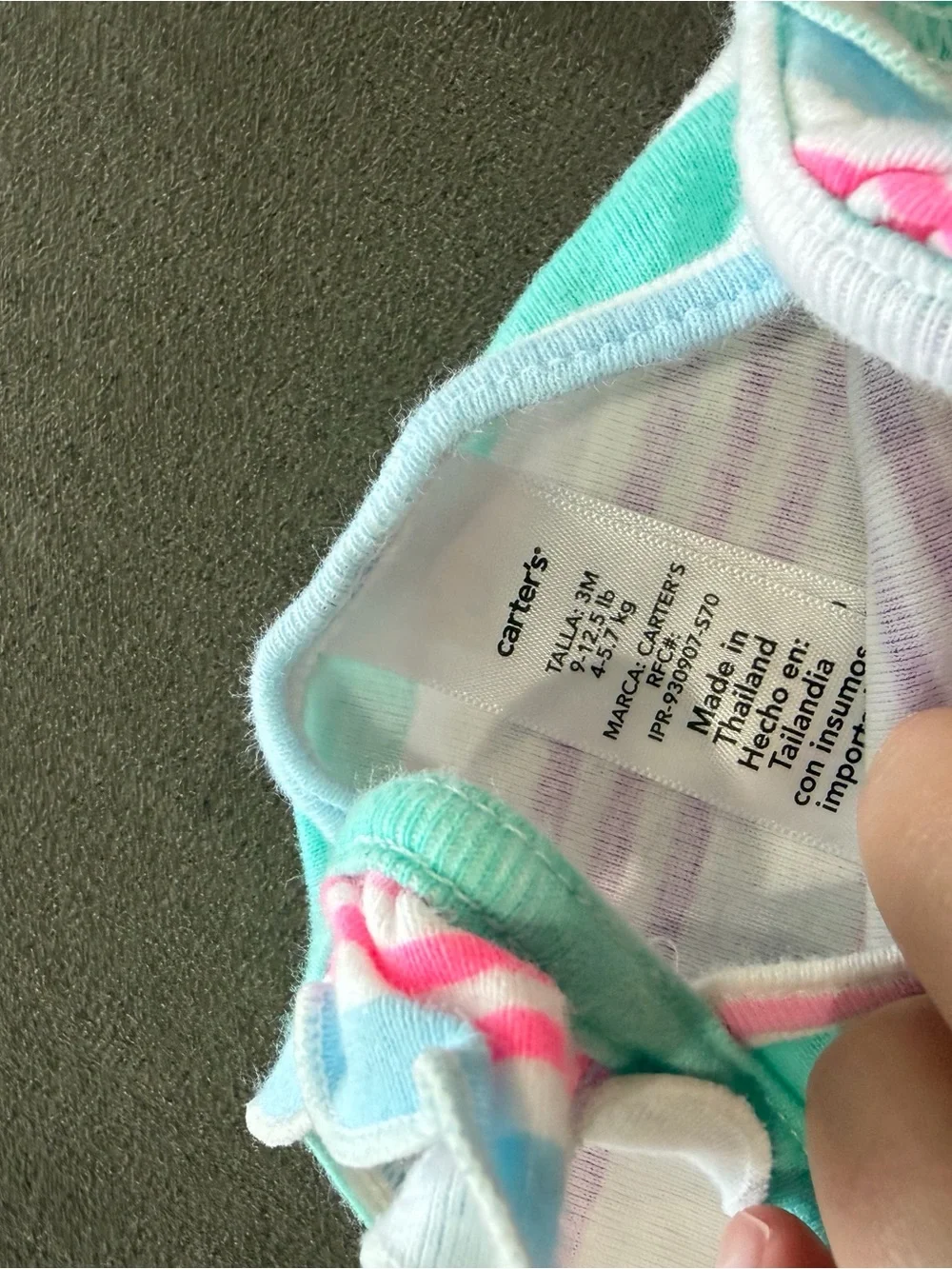 Carters Striped Baby Onesie in Pink, Aqua & Purple